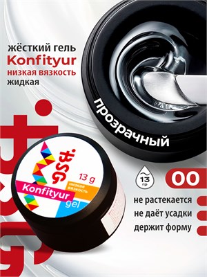 Жёсткий гель для наращивания Confiture №00 НИЗКАЯ ВЯЗКОСТЬ - Прозрачный (13 г) 2000000091174